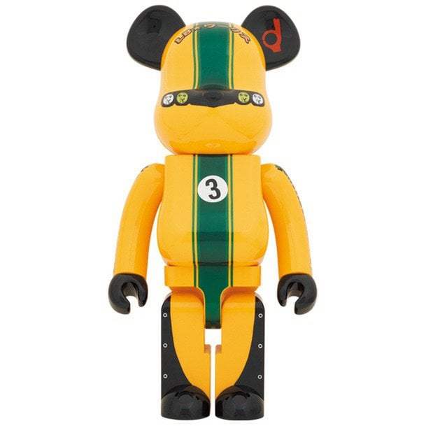 1000 Bearbrick LBWK RX-3 Liberty Walk Ribanna-kun figure with yellow and green racing design and black accents