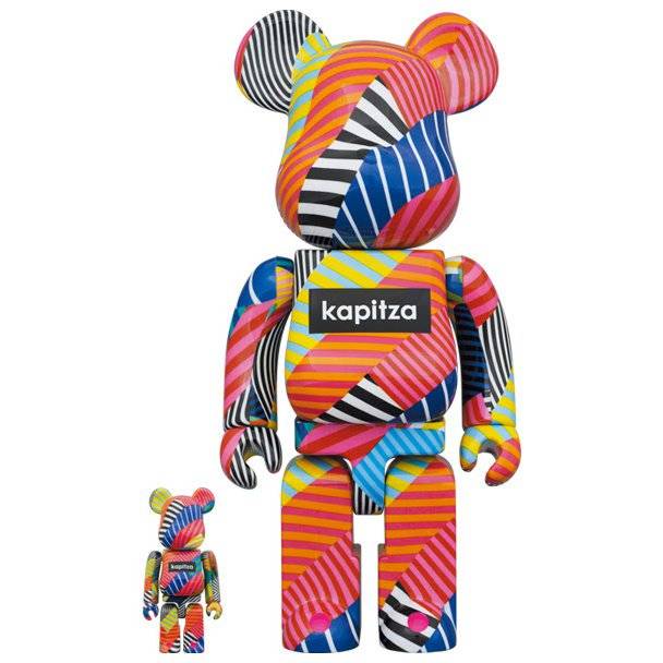 400% & 100% Bearbrick Set - Lollipop by Kapitza with colorful striped design.