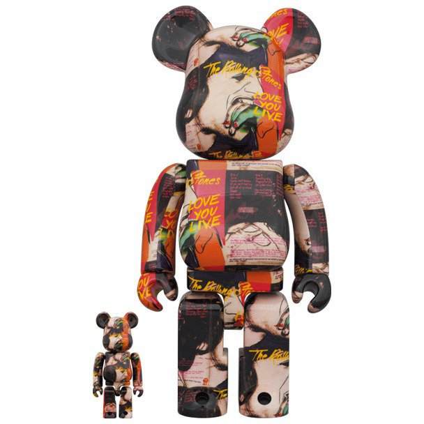400% & 100% Bearbrick Set - The Rolling Stones Love You Live edition figures with album artwork design.