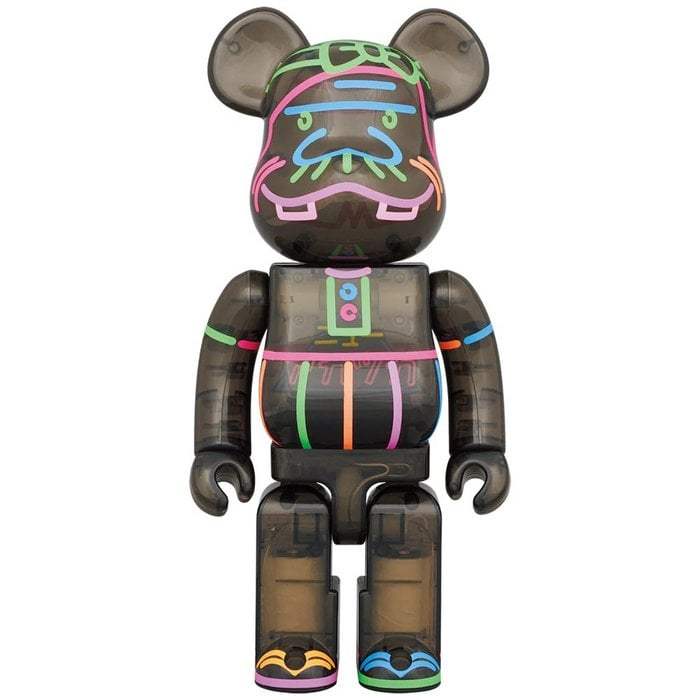 400% Bearbrick Bakabon Papa New Akatsuka Light edition with neon colors and light features.