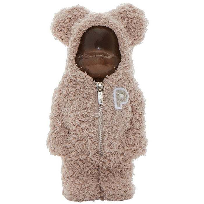 400% Bearbrick dressed in removable fluffy brown Gelato Pique hoodie with bear ears