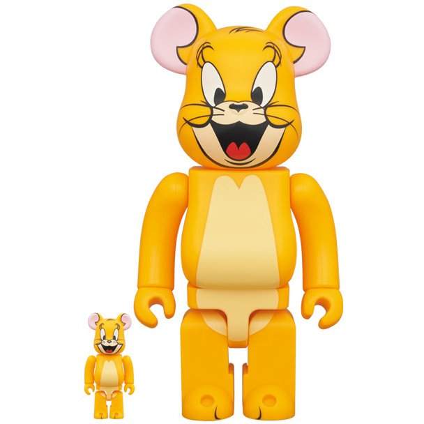 400% Bearbrick sæt featuring Jerry from Tom & Jerry in classic colors, 100% and 400% figures.