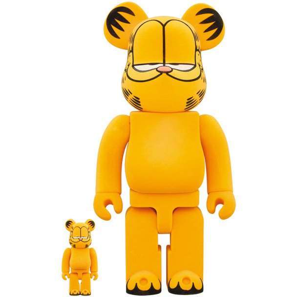 400% Bearbrick sæt - Garfield (Flocky ed.), limited edition collectible figure set.