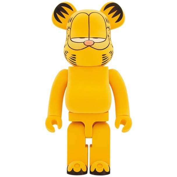 1000% Bearbrick Garfield Flocky edition figure with iconic orange cat design and smirk