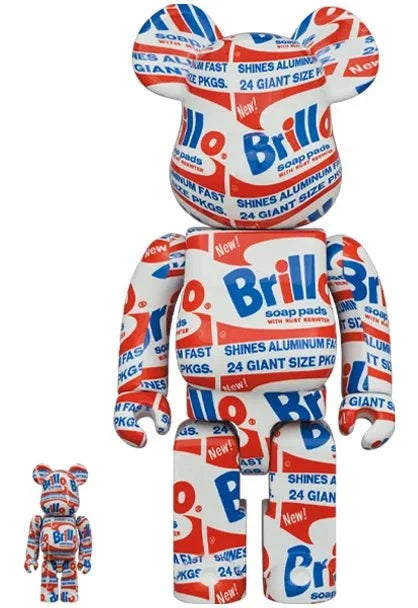 400% & 100% Bearbrick set featuring Andy Warhol's Brillo Boxes design.