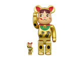 100% & 400% Bearbrick - Lucky Cat Peko-Chan (Double oval coin Gold plated)