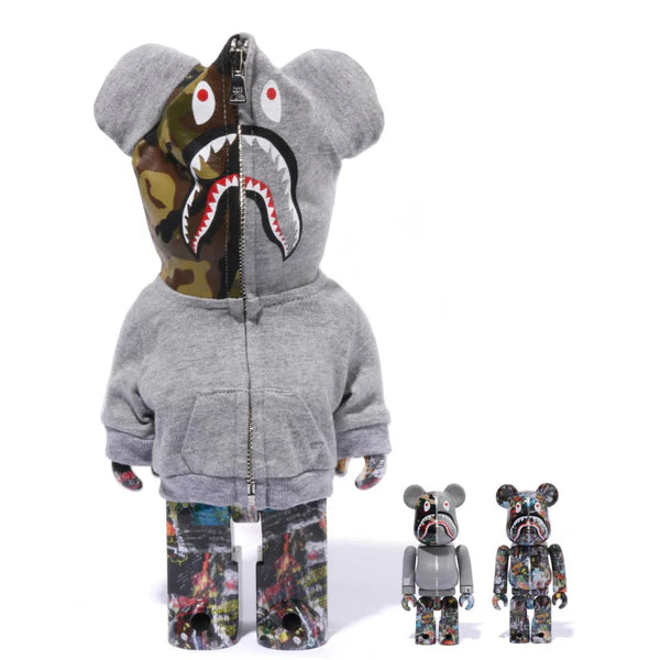 400% & 100% Bearbrick 3 pcs sæt - BAPE(R) LEGACY CAMO SHARK (Grey ver.