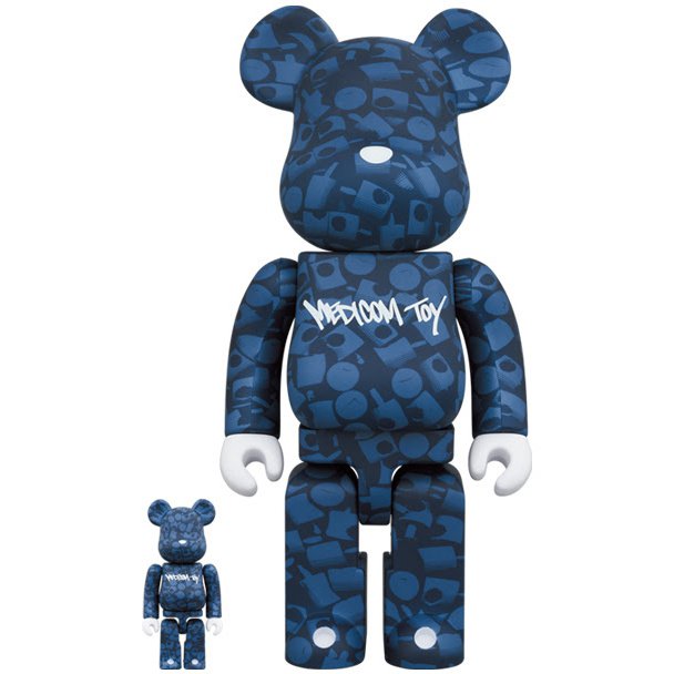 400% & 100% Bearbrick sæt - Stash (Blue pattern) by Medicom Toys