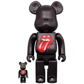 400% & 100% Bearbrick sæt - The Rolling Stones (Hot Lips logo - Black Chrome)