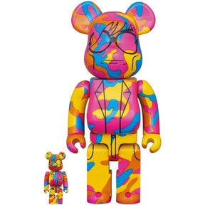 Special Edition Andy Warhol Bearbrick Set 400% & 100%, vibrant pop art collectible by Medicom Toys.