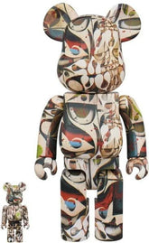 Phil Frost 400% & 100% Bearbrick set with bold patterns and tribal motifs.