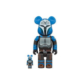 100% & 400% Bearbrick set featuring Bo-Katan Kryze from The Mandalorian with blue and silver armor.