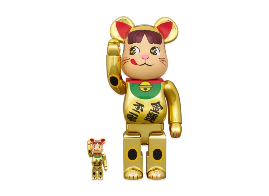 100% & 400% Bearbrick - Lucky Cat Peko-Chan (Double oval coin Gold plated)