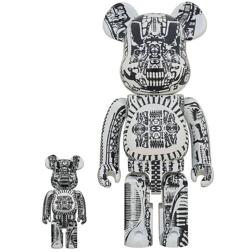 400% & 100% Bearbrick set - H.R. Giger (White Chrome)-Medicom Toy-Bearbrick